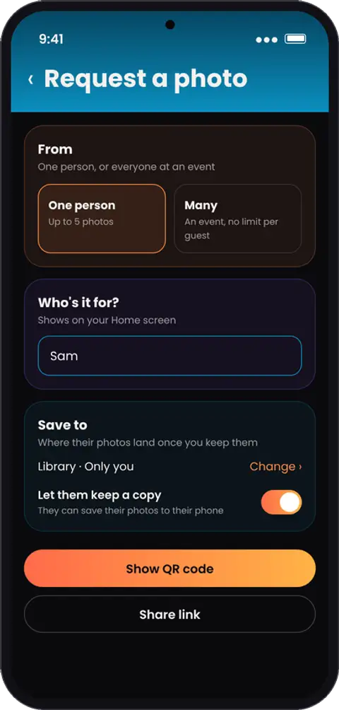 Request a photo screen